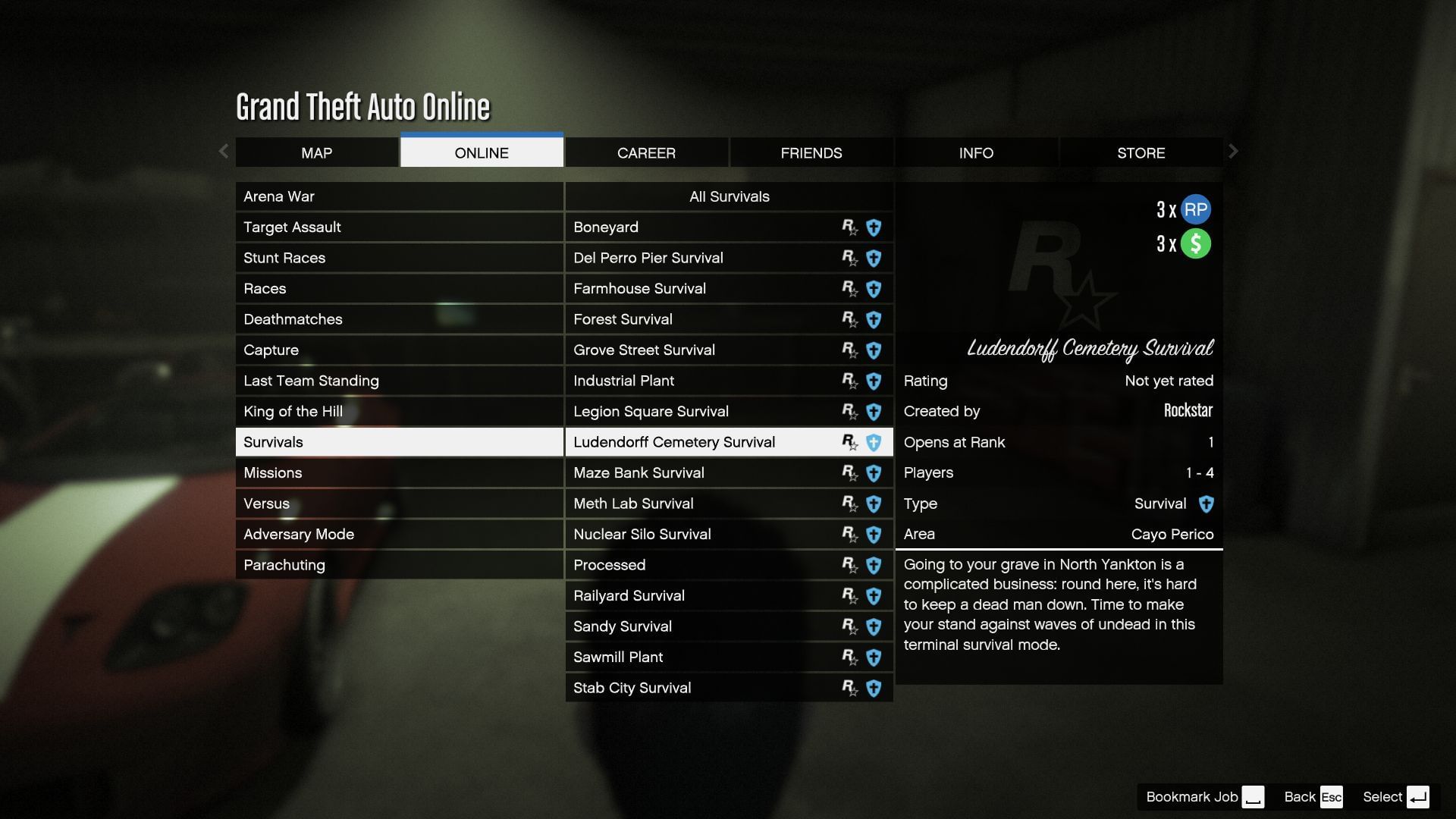 Method to start the Survival mode from menus (Image via Sportskeeda Gaming || Rockstar Games)