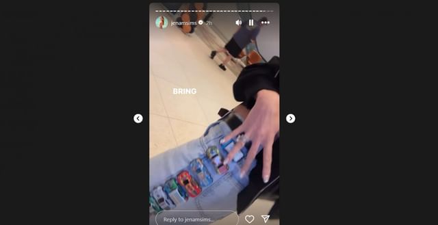 Jena Sims styles her finale look with ‘race car jeans’ at the US Grand Prix/@jenamsims