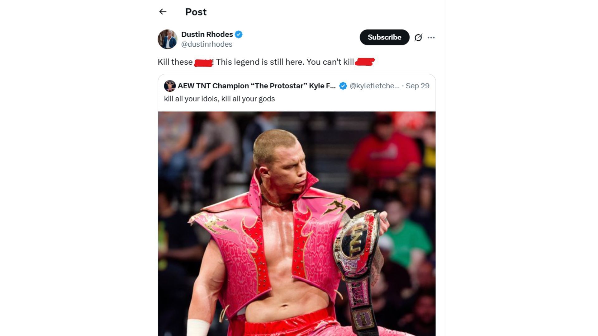 Dustin Rhodes&#039; response to Kyle Fletcher [Image Credits: Rhodes&#039; X profile]