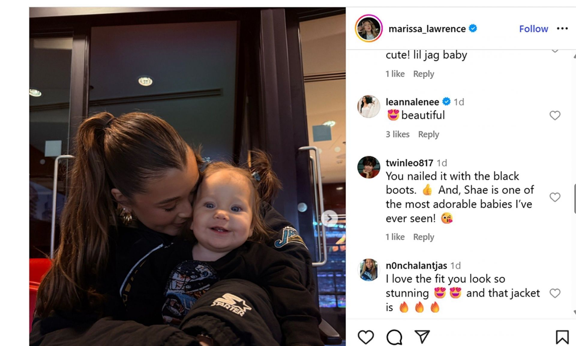 Travis Hunter&rsquo;s wife Leanna&#039;s reaction to Trevor Lawrence&rsquo;s wife Marissa twinning with daughter Shae@marissa_lawrence