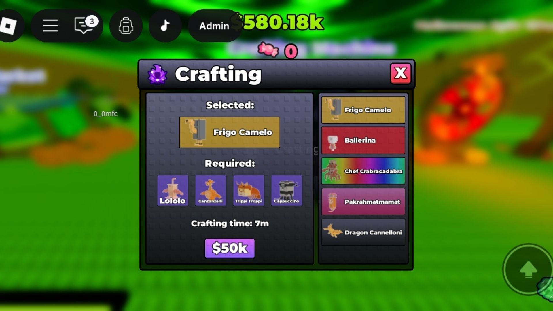 Crafting Frigo Camello (Image via Roblox)