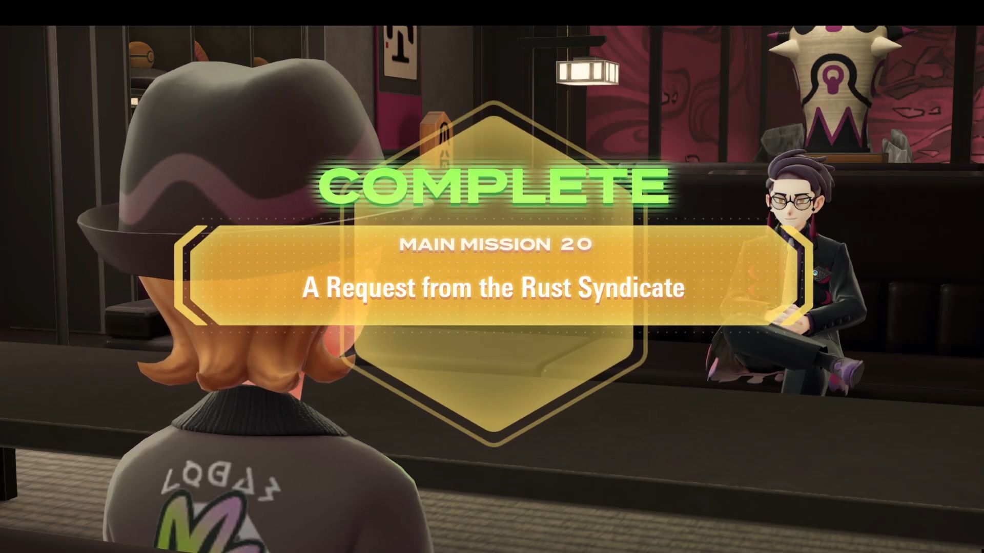 A Request from the Rust Syndicate walkthrough: Interacting with Corbeau concludes the mission (Image via The Pokemon Company|| OnGame MultiGaming on YouTube)