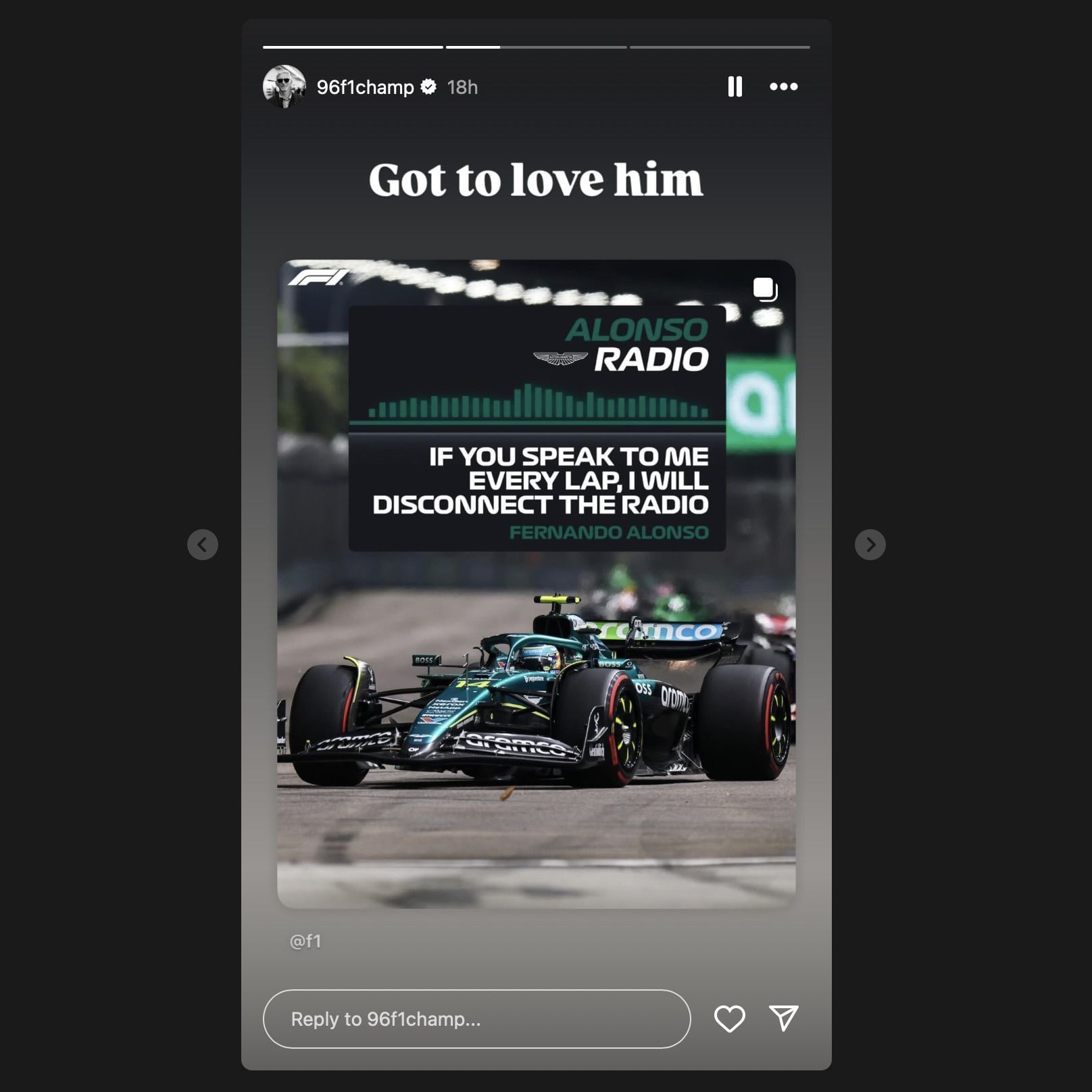Screen grab from Damon Hill&#039;s Instagram story [via Instagram/@96f1champ]