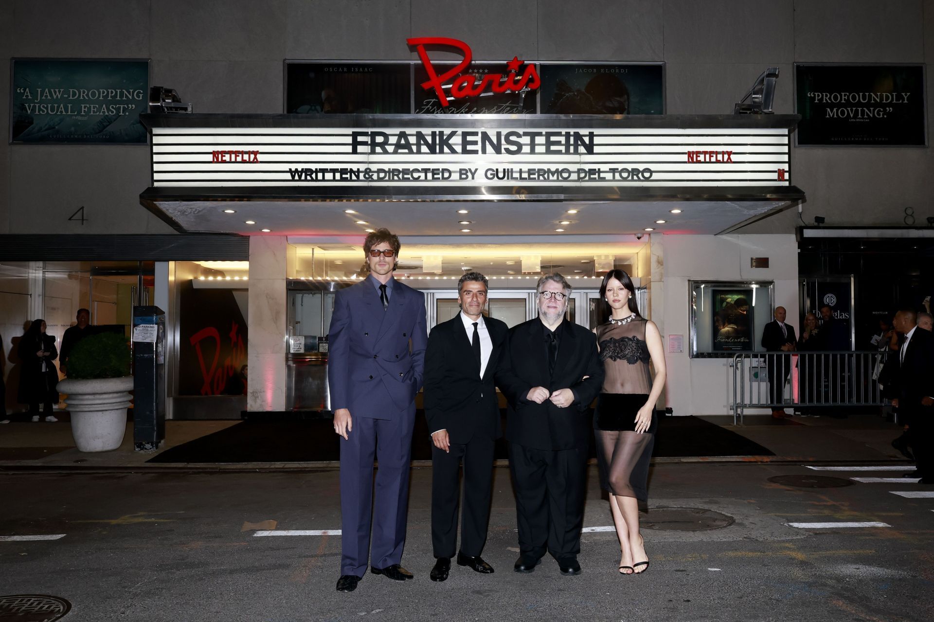 Jacob Elordi, Oscar Isaac, Guillermo del Toro and Mia Goth attend Netflix&#039;s Frankenstein New York Special Screening (Image via Getty)