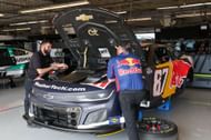 Trackhouse Racing crew works on Connor Zilisch's car (87) at COTA. Source: Getty