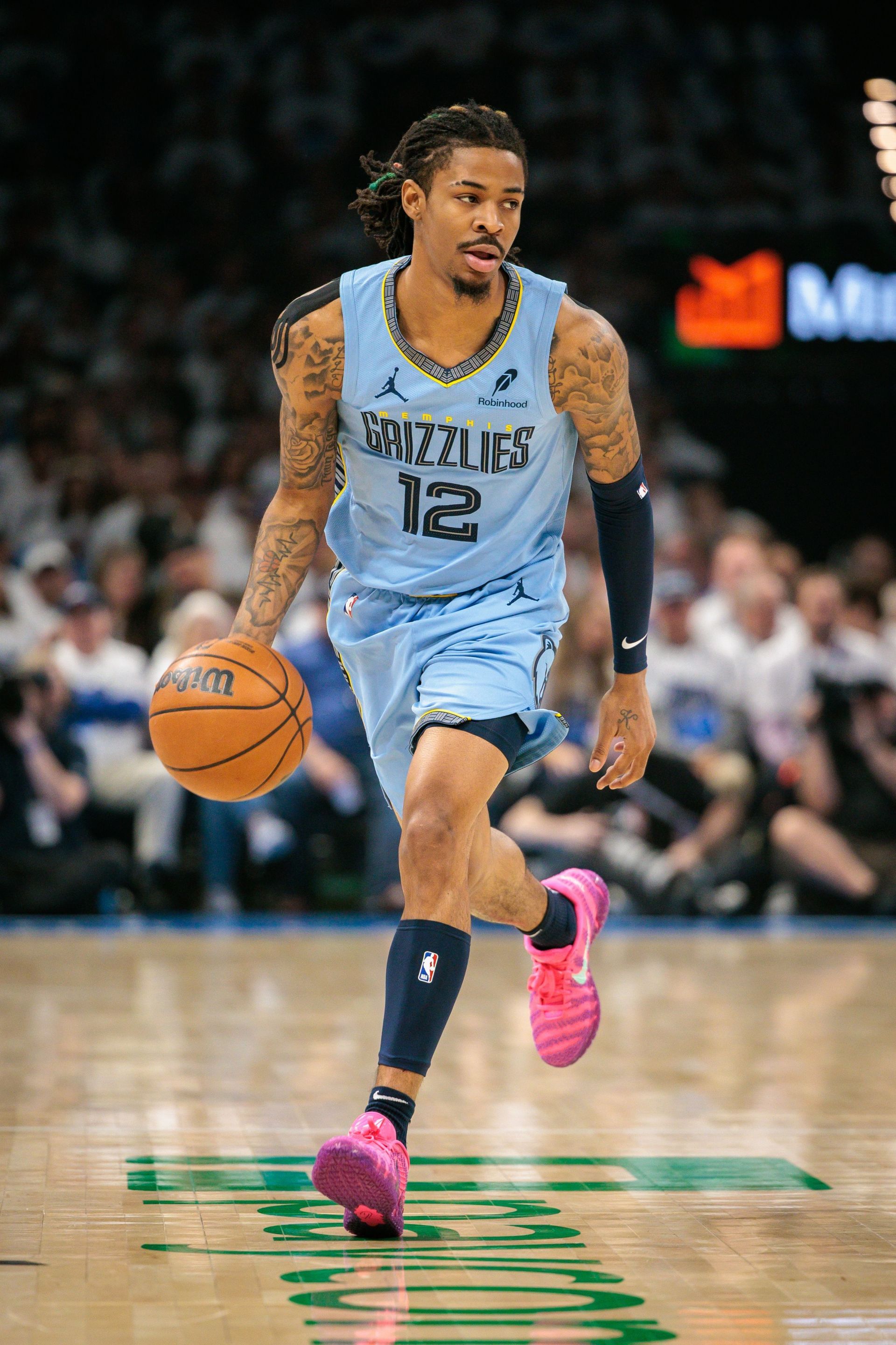Ja Morant #12 of the Memphis Grizzlies brings the ball up court in the first quarter against the Oklahoma City Thunder during Game One of the Western Conference First Round NBA Playoffs at Paycom Center on April 20, 2025 in Oklahoma City, Oklahoma. - Source: Getty