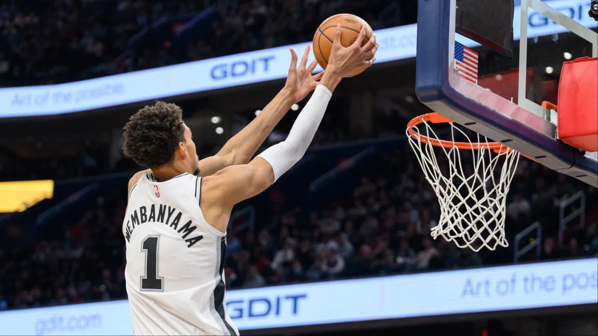 NBA fans hyped after Victor Wembanyama bodies 7-foot-1 Spurs teammate to flex his transformed frame. (Photo: IMAGN)