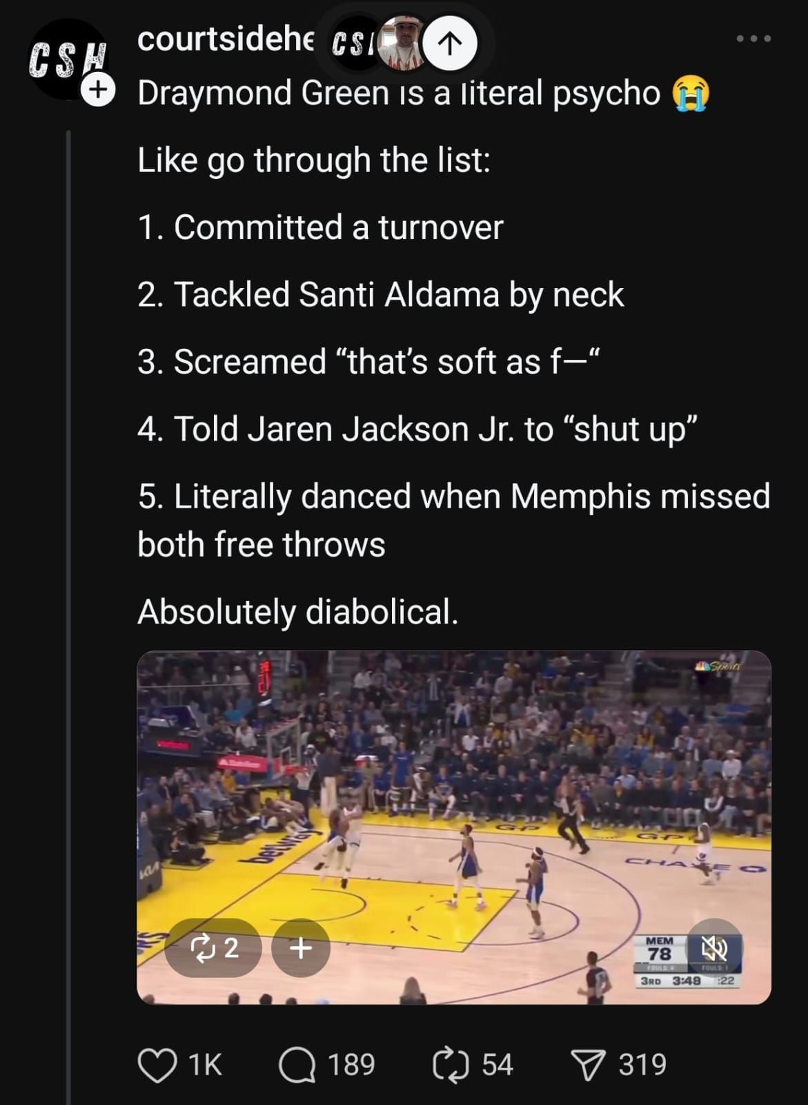 Fan volá „diabolské“ zrútenie Draymonda Greena.