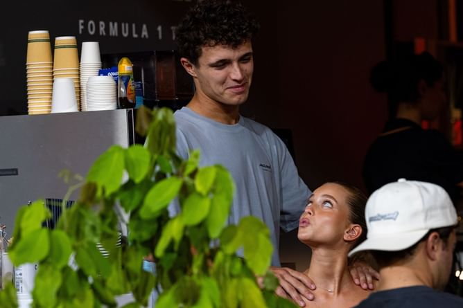 Watch: Lando Norris and girlfriend Margarido Corceiro share a moment after the McLaren driver's podium finish in the F1 Singapore GP