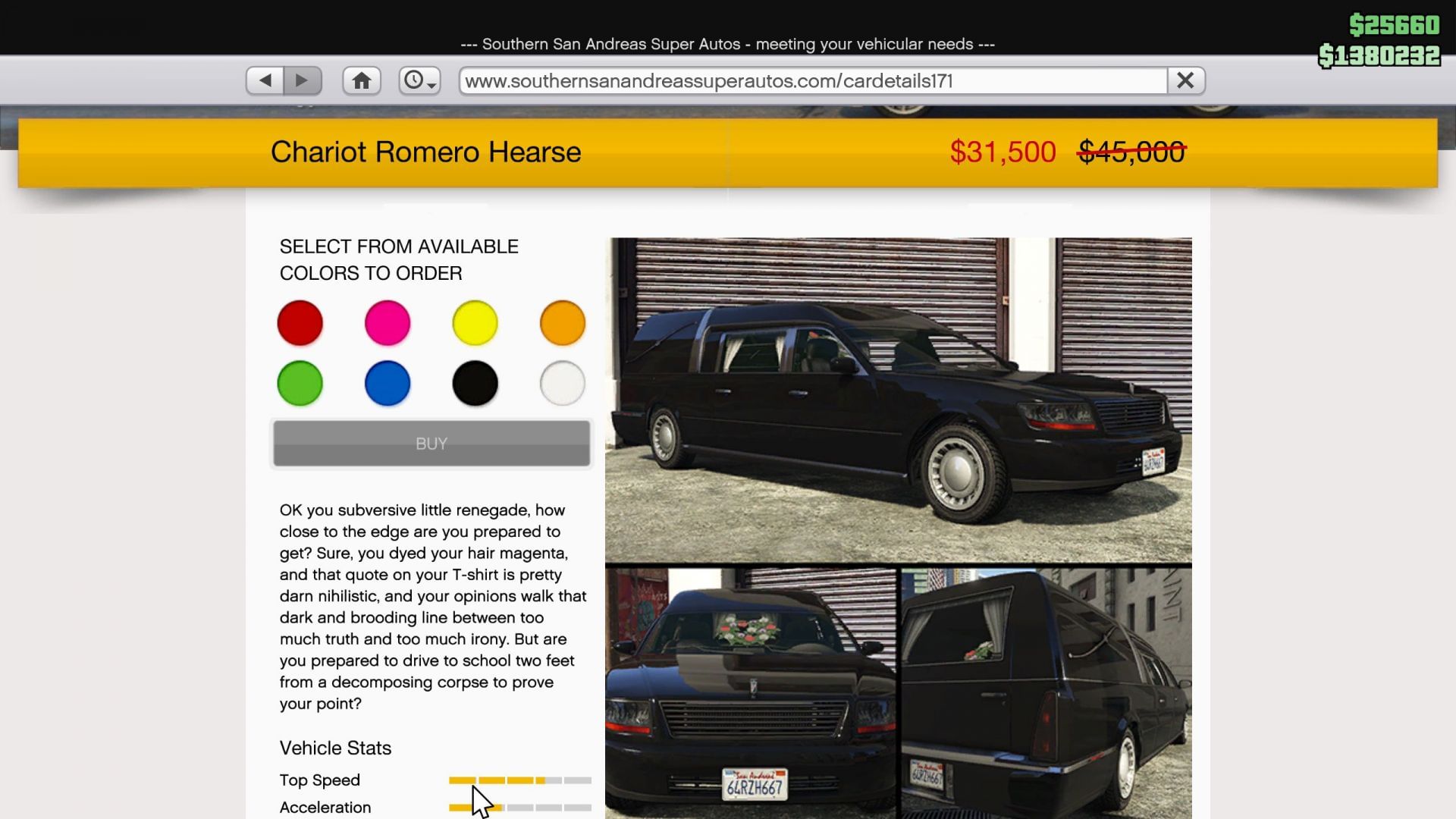 Romero Hearse is only purchasable during Halloween (Image via Sportskeeda Gaming // Rockstar Games)