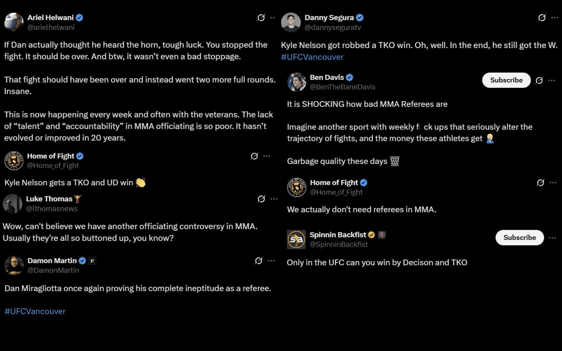 Fans react to the Kyle Nelson vs. Matt Frevola fight. [Screenshots courtesy: Respective X handles]