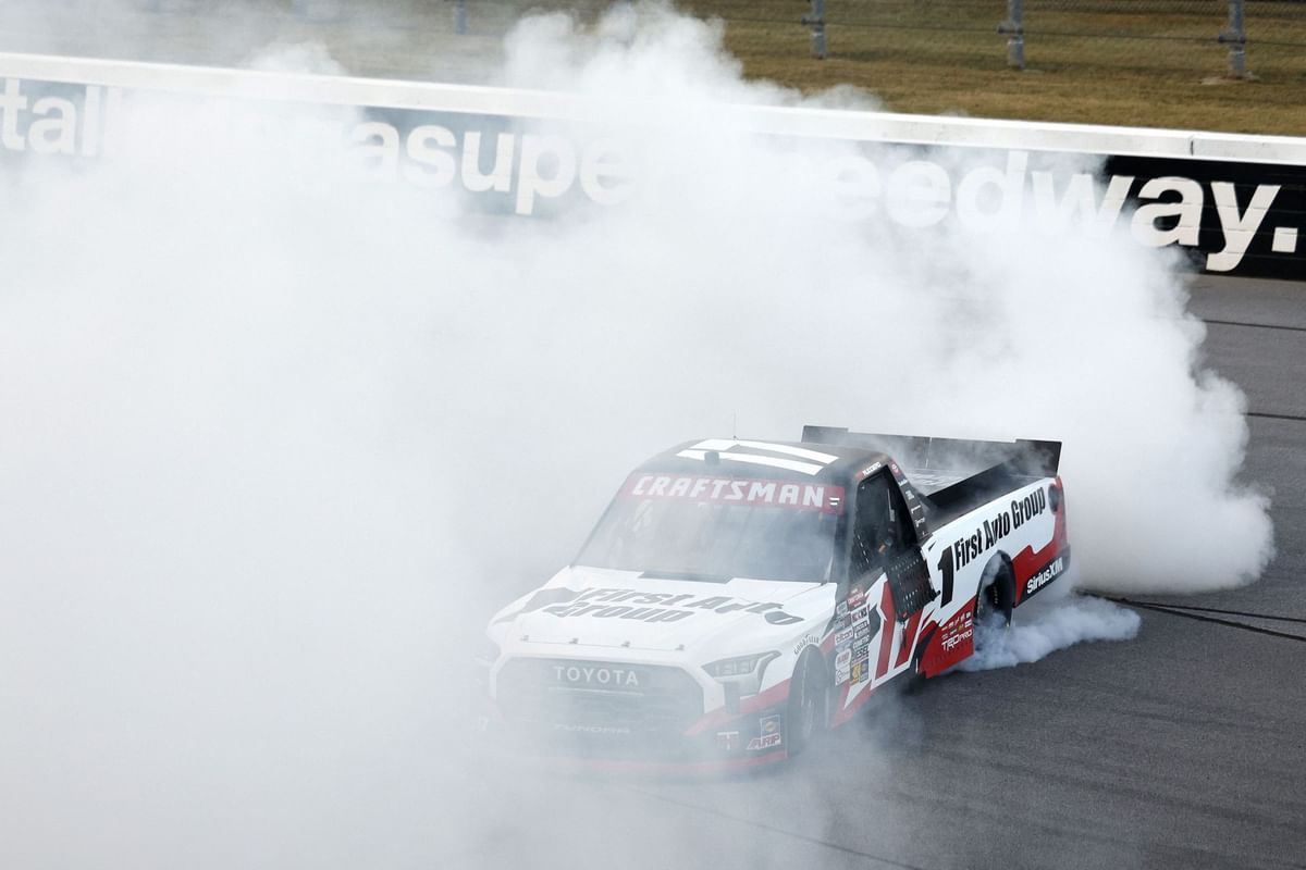 Watch: NASCAR driver’s Truck engulfed in flames after engine blowout at Talladega