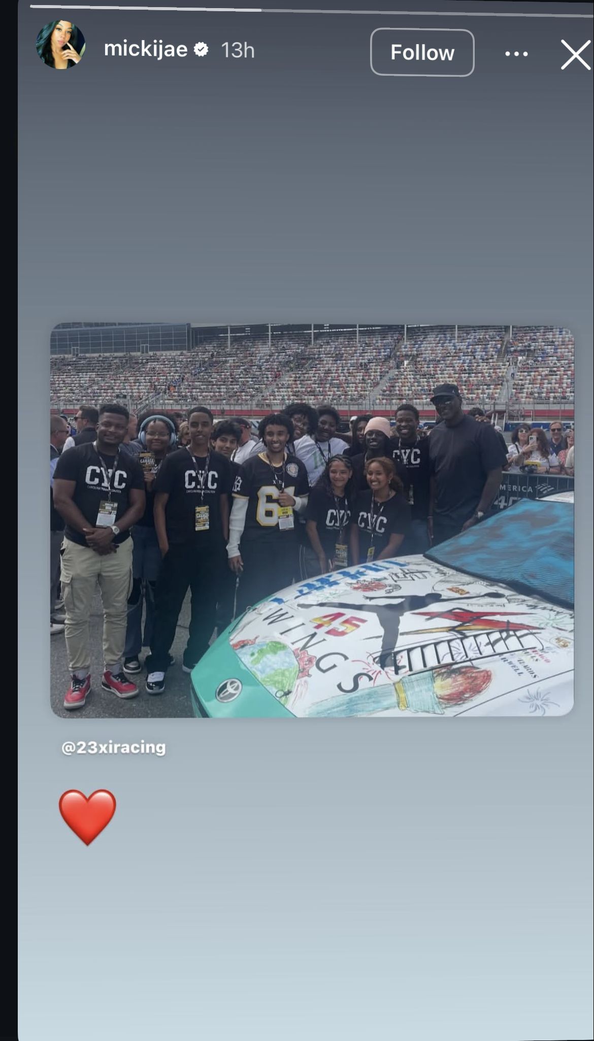 Jasmin Jordan&rsquo;s reaction to her father Michael Jordan&rsquo;s gesture at Charlotte Motor Speedway (Photo: Instagram @ mickijae)