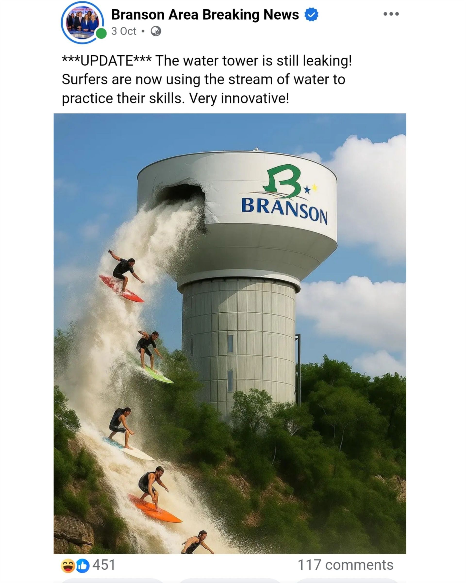 The update posted by the page, (Photo via Facebook/Branson Area Breaking News) 