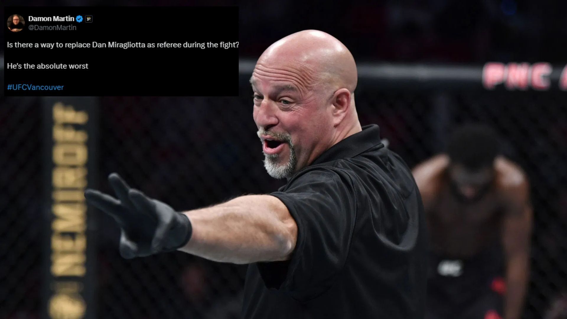 Dan Miragliotta under fire after failing to deduct a point for low blow at UFC Vancouver. [Image courtesy: Getty Images]