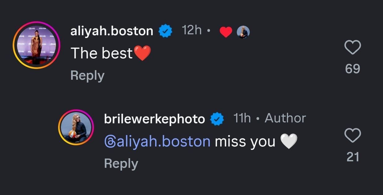 Aliyah Boston and Bri Lewerke&rsquo;s interaction on social media.
