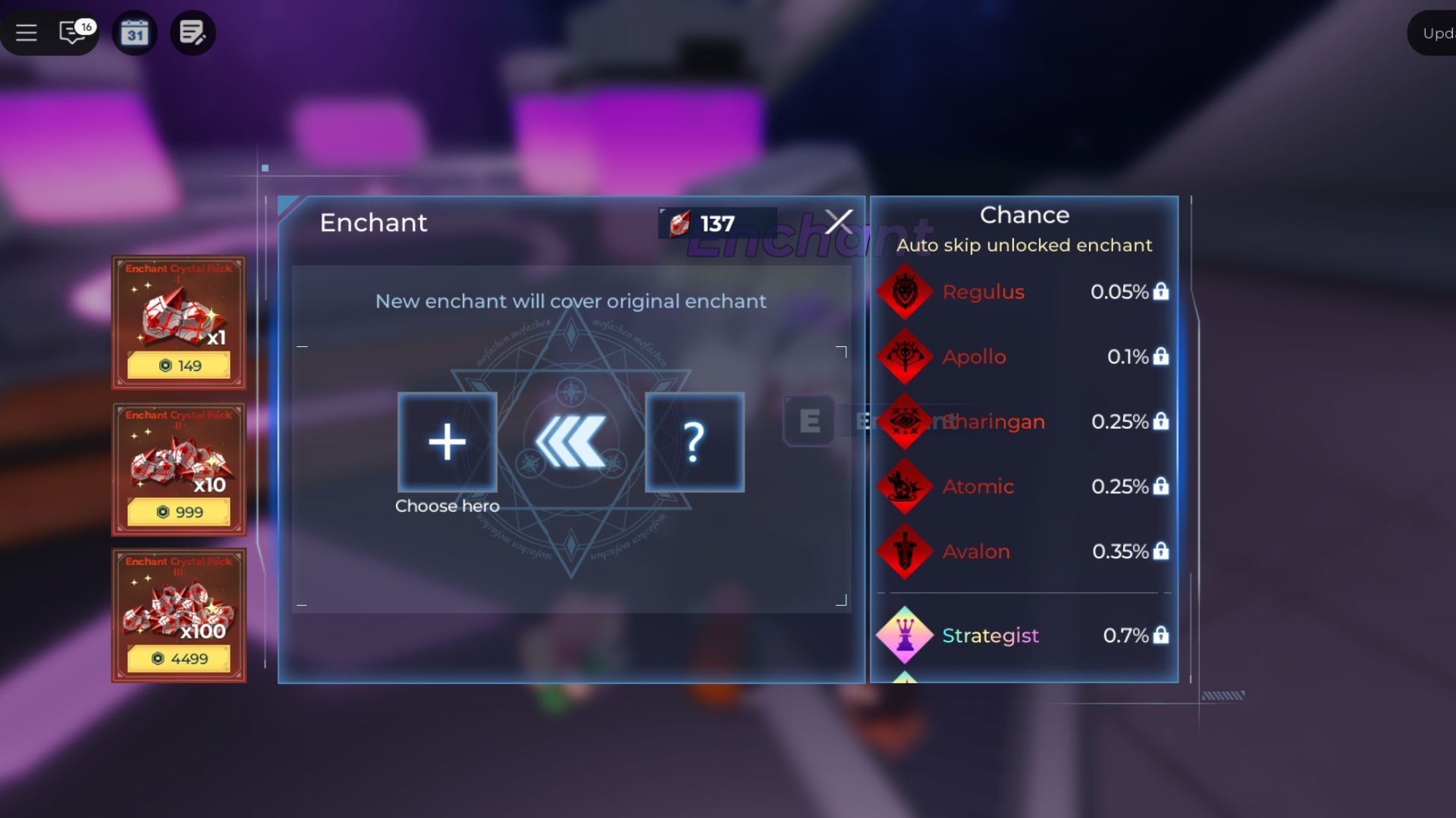New Enchants will cover old ones (Image via Roblox)