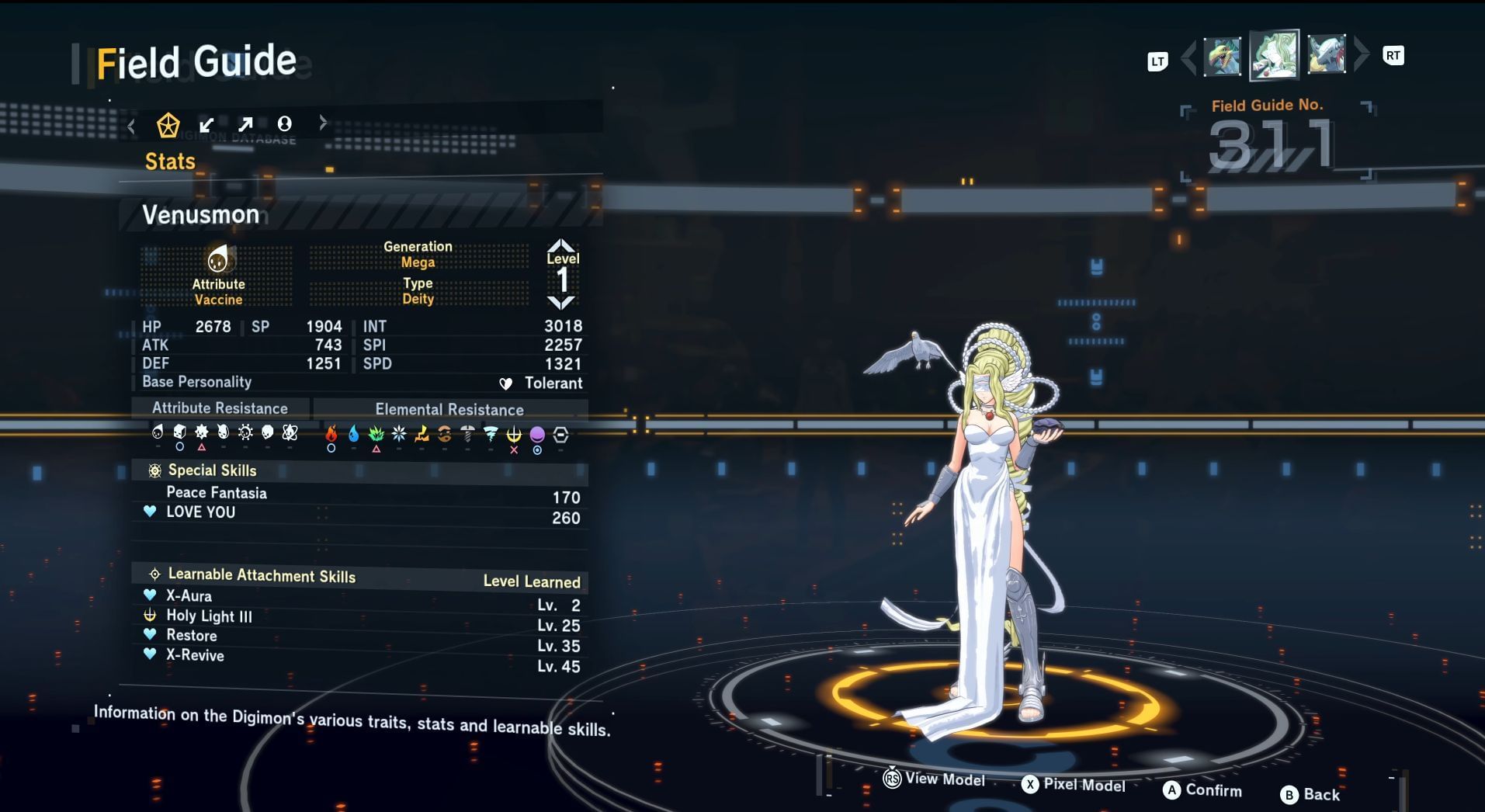 Venusmon stats overview (Image via Bandai Namco Entertainment Inc | CGInferno on Youtube)