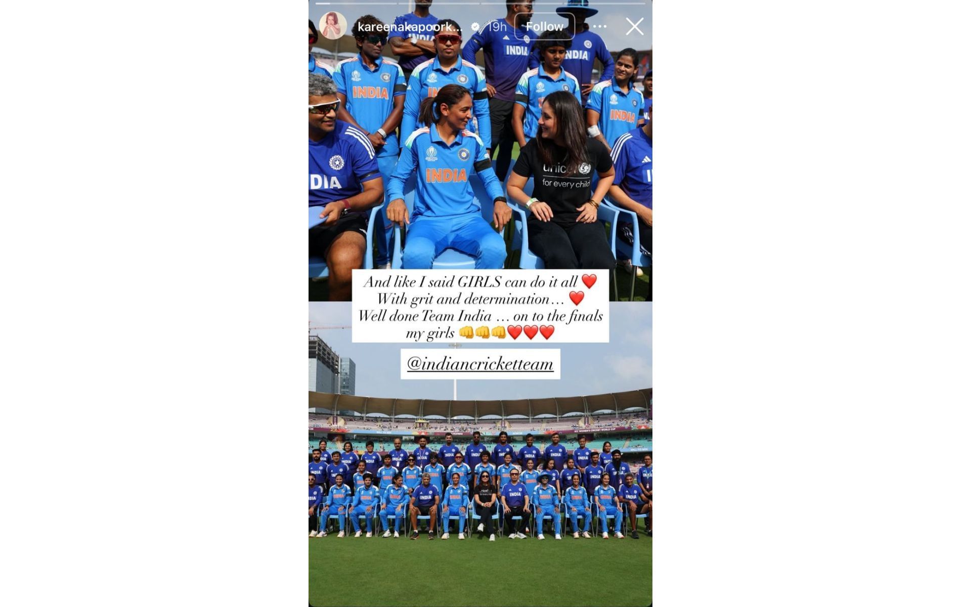 Screenshot of Kareena Kapoor Khan&#039;s Instagram story. (@kareenakapoorkhan)