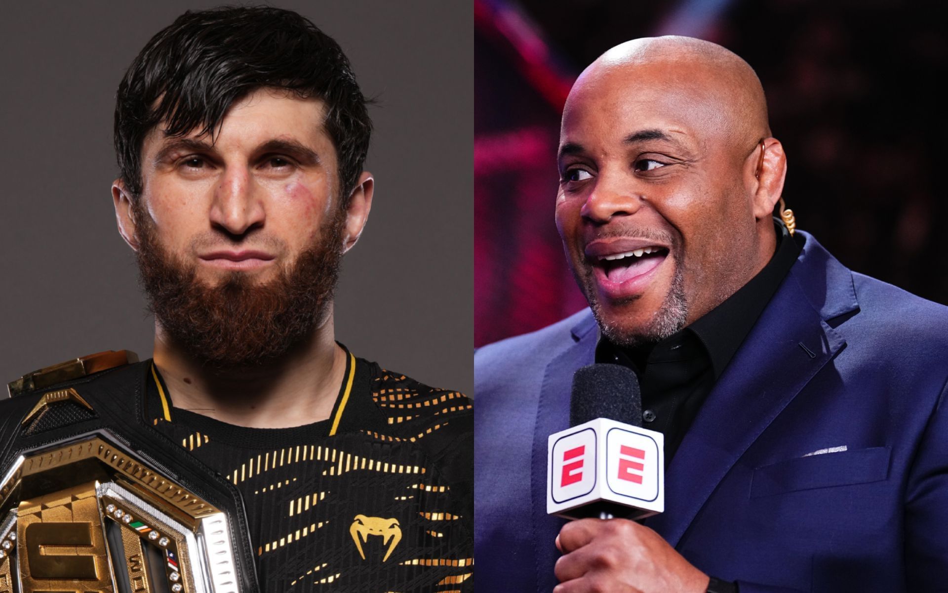Daniel Cormier (right) talks Magomed Ankalaev