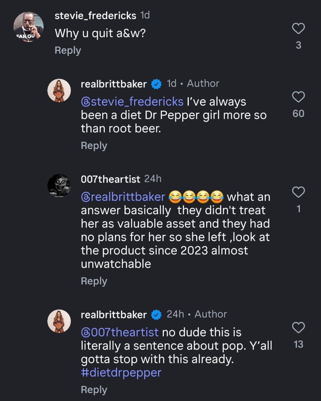 Screenshot of Baker&#039;s conversation with fans