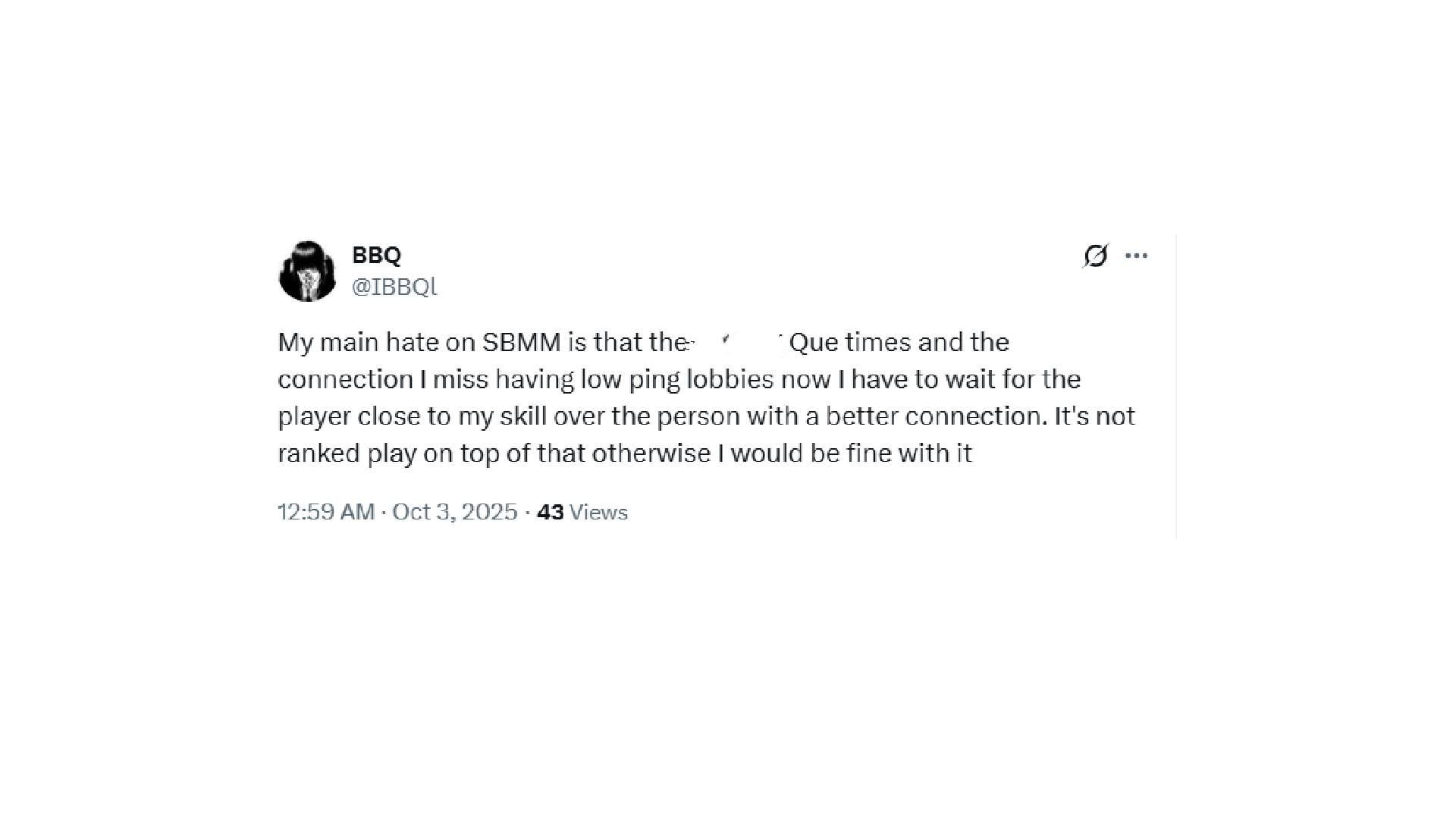 A user expressed their concern, which is the long queue timing (Image via X@IBBQl)