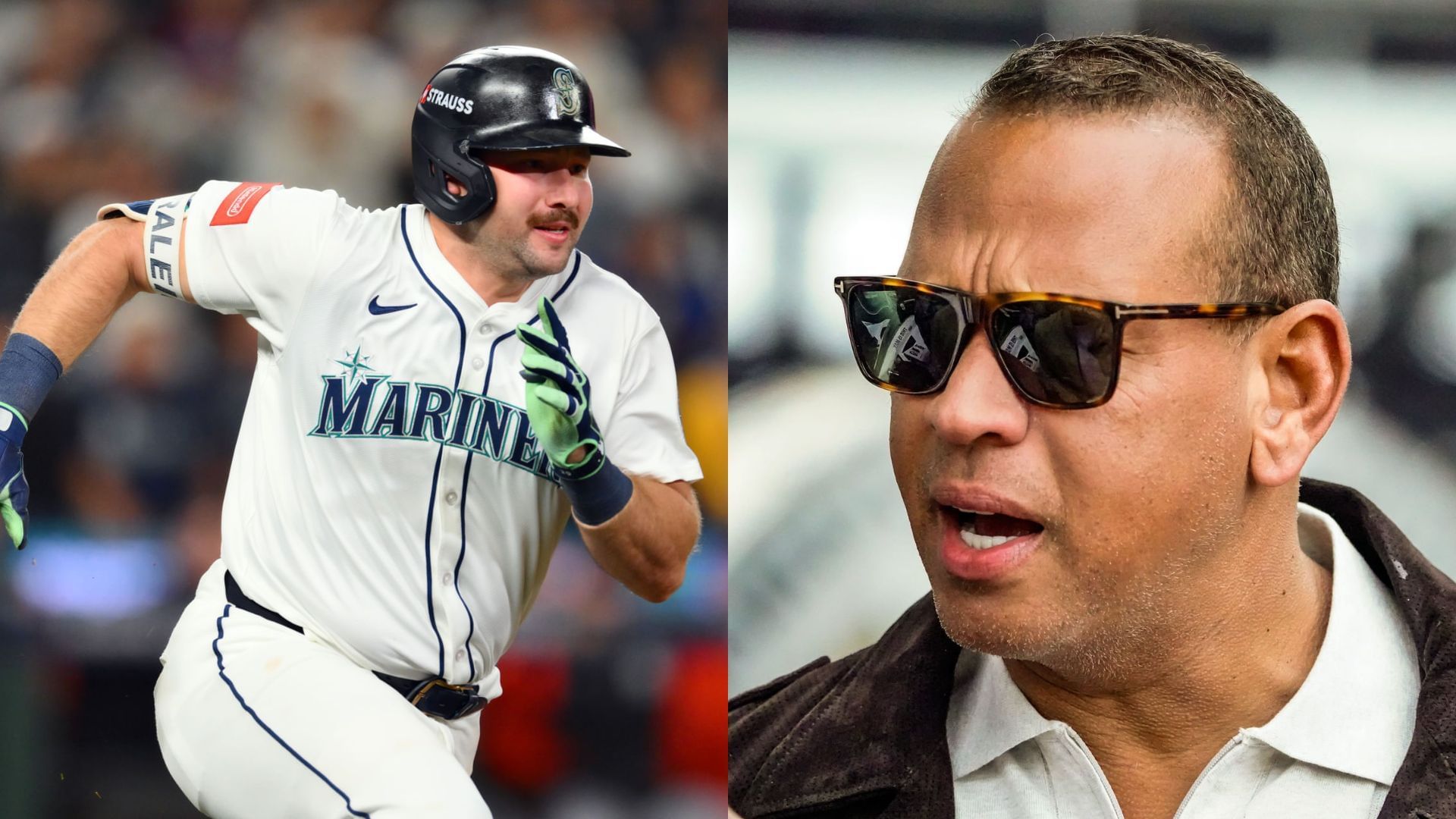 Cal Raleigh (L), Alex Rodriguez (R) [Images via Imagn]