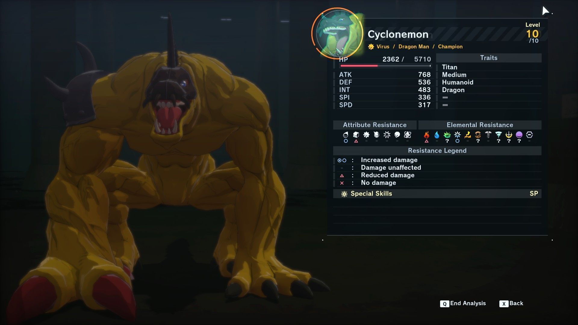 Cycolonemon strength and weaknesses (Image via Sportskeeda Gaming, Bandai Namco)