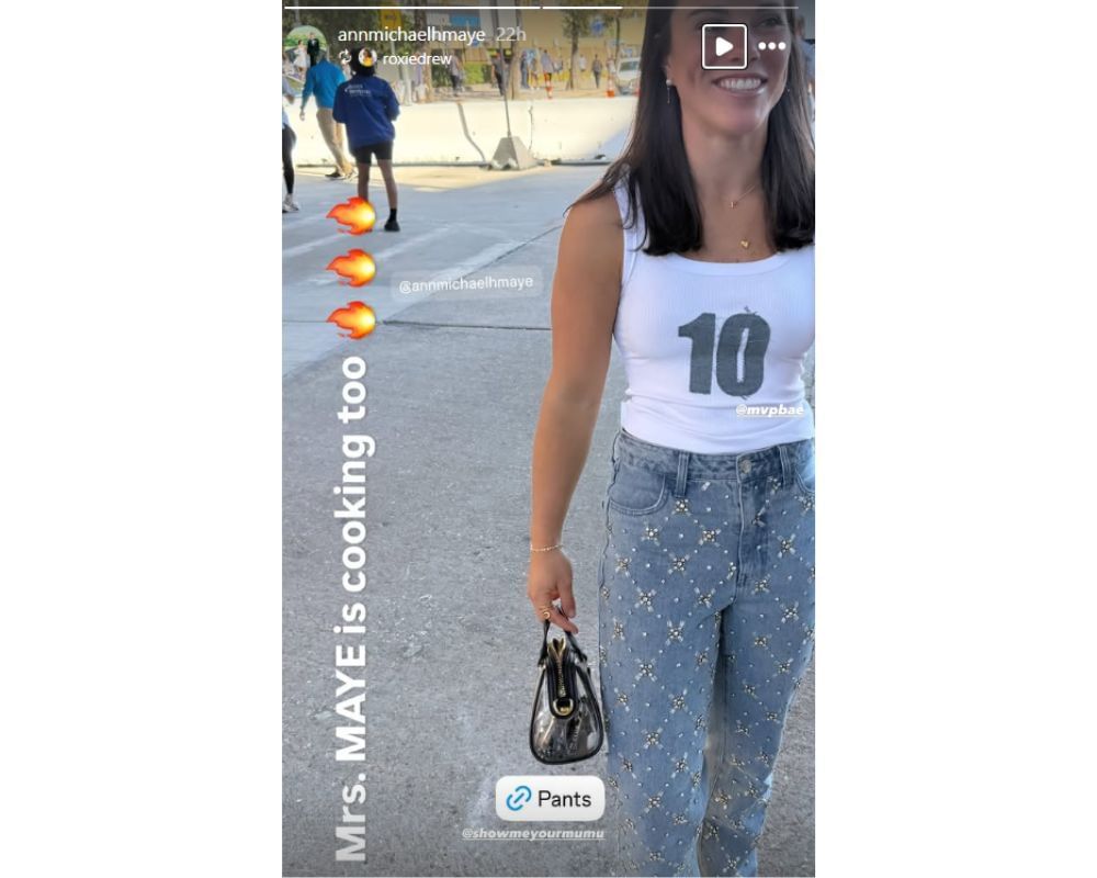 Drake Maye&#039;s wife Ann Michael drops 5-word message hyping up her glittery denim outfit for Saints vs. Patriots Week 6 clash [IG/@]annmichaelhmaye]