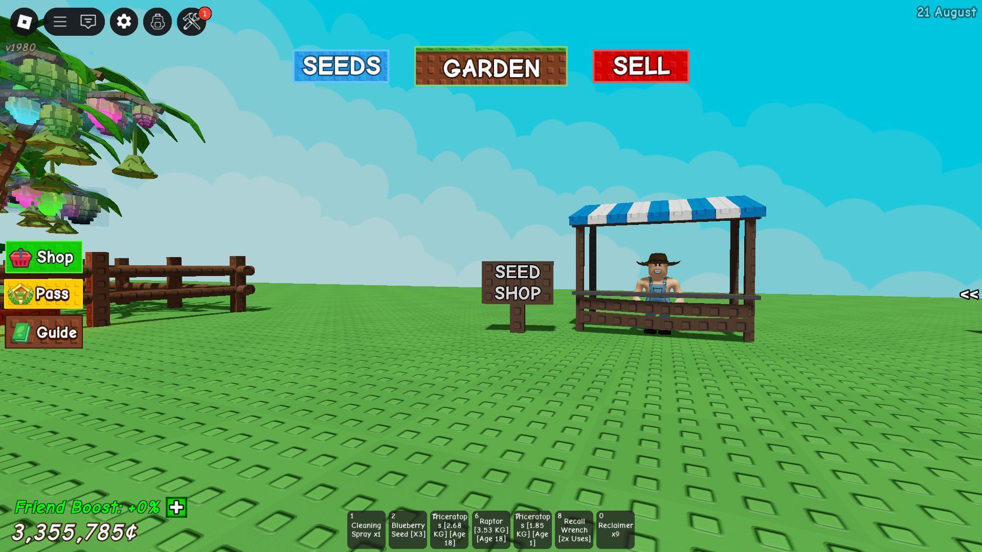 Fall Merchant has a chance to spawn next to the Seed Shop (Image via Roblox)