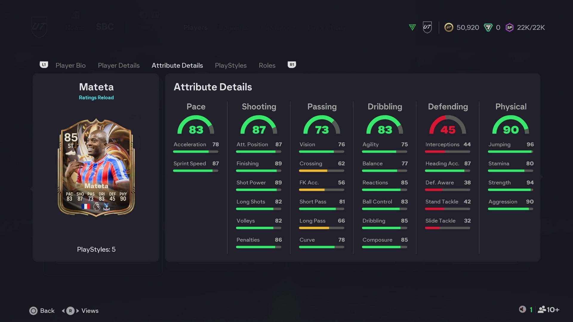 The stats (Image via EA Sports)