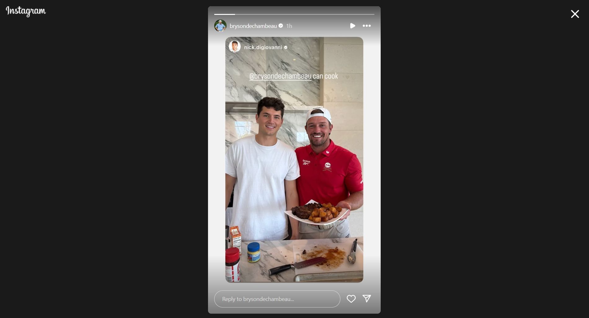 Still taken from DeChambeau&#039;s Instagram story (Image Credit: Instagram @brysondechambeau)