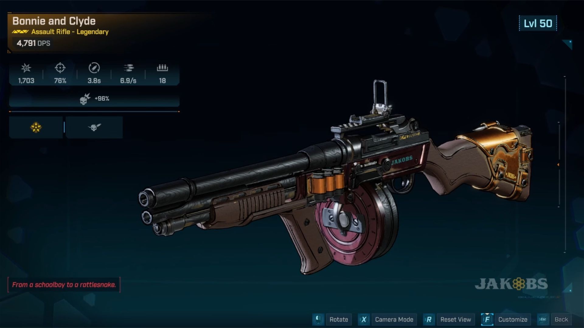 The Bonnie and Clyde is a legendary assault rifle manufactured by Jakobs