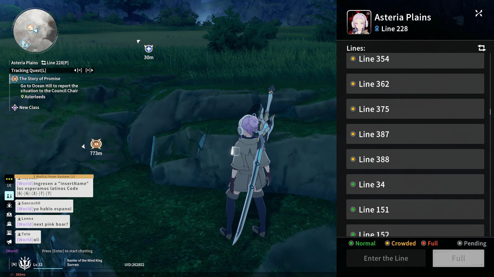 Line list in Blue Protocol: Star Resonance (Image via A Plus)