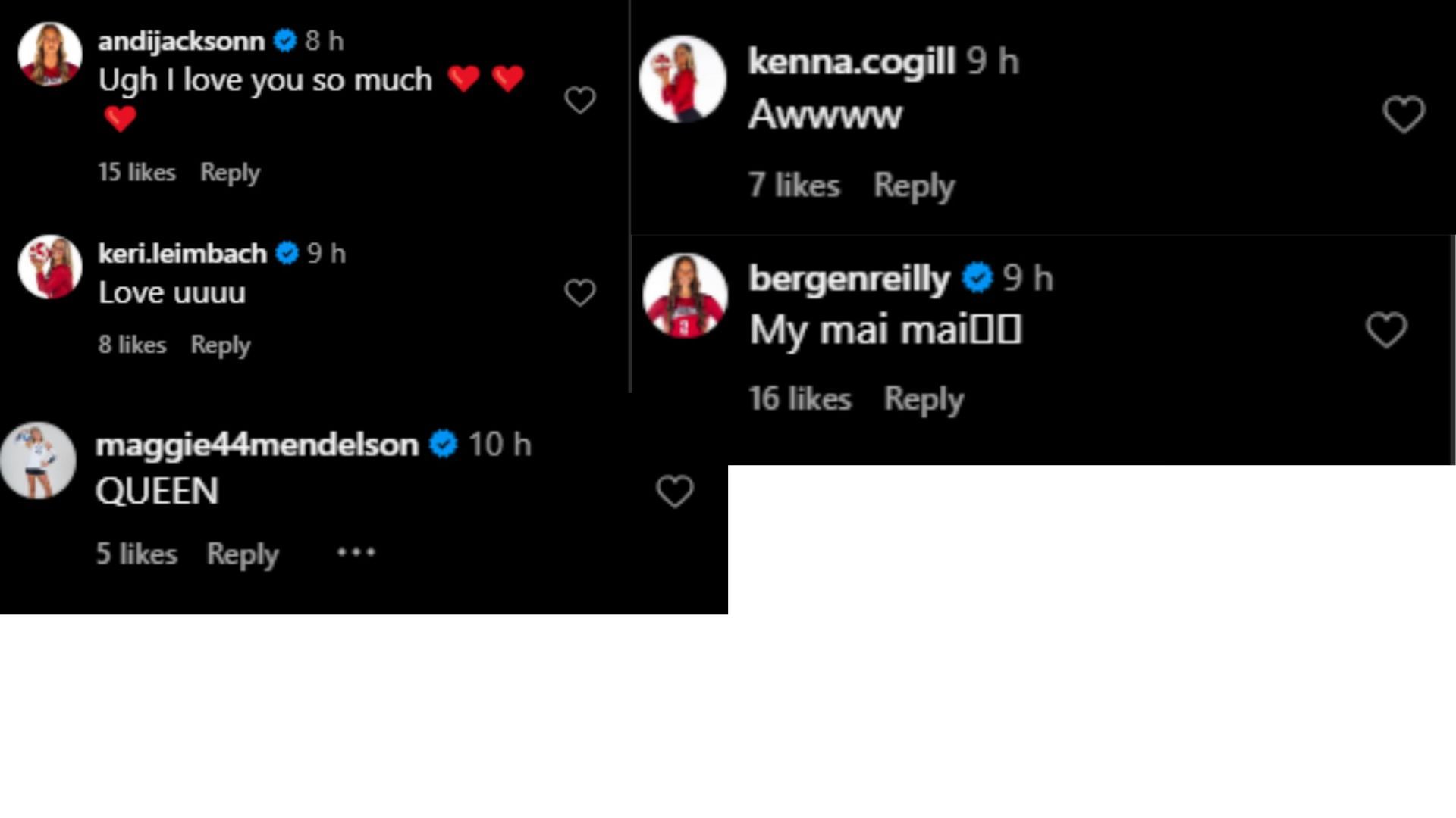 Reaction of volleyball players on Maisie Boesiger&#039;s Instagram post [Image Source : Maisie Boesiger&#039;s Instagram]