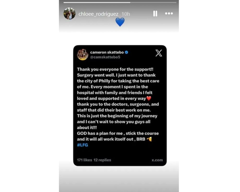 Cam Skattebo's GF Chloe Rodriguez loses it to Wan'Dale Robinson's GF Alyna Wampler, lying on the beach in a leopard print swimsuit 5 Chloe Rodriguez shows support for boyfriend Cam Skattebo after Giants RB shares surgery update following ankle injury (IG/@chloee_rodriguez)