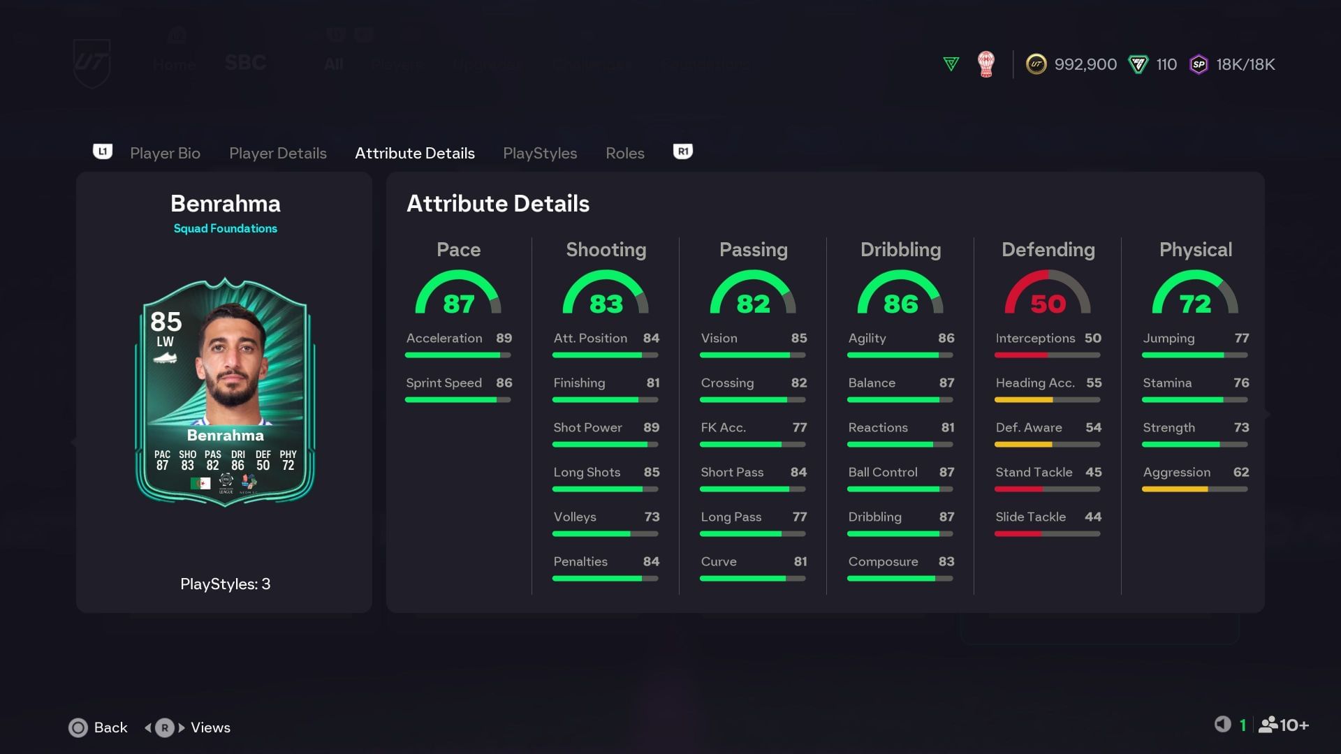 The stats (Image via EA Sports)