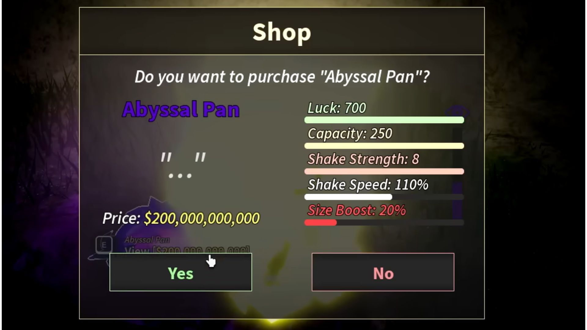 Stats of the Abyssal Pan (Image via Roblox)
