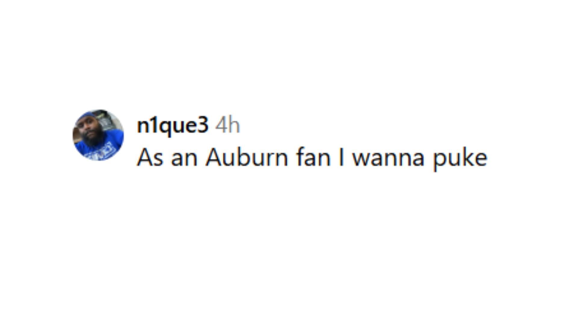 Auburn fan reacting to Hugh Freeze&#039;s comment on social media. (Image Source: on3/Instagram)