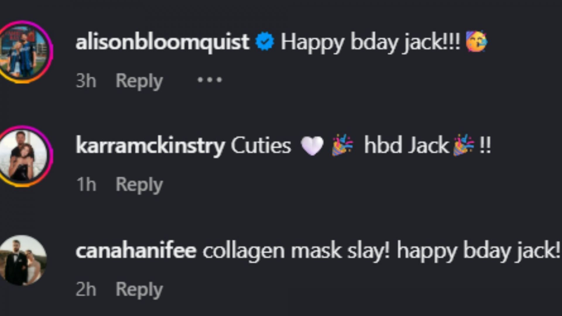 Screenshot of comments [Image Source: Instagram/katieajohnson]