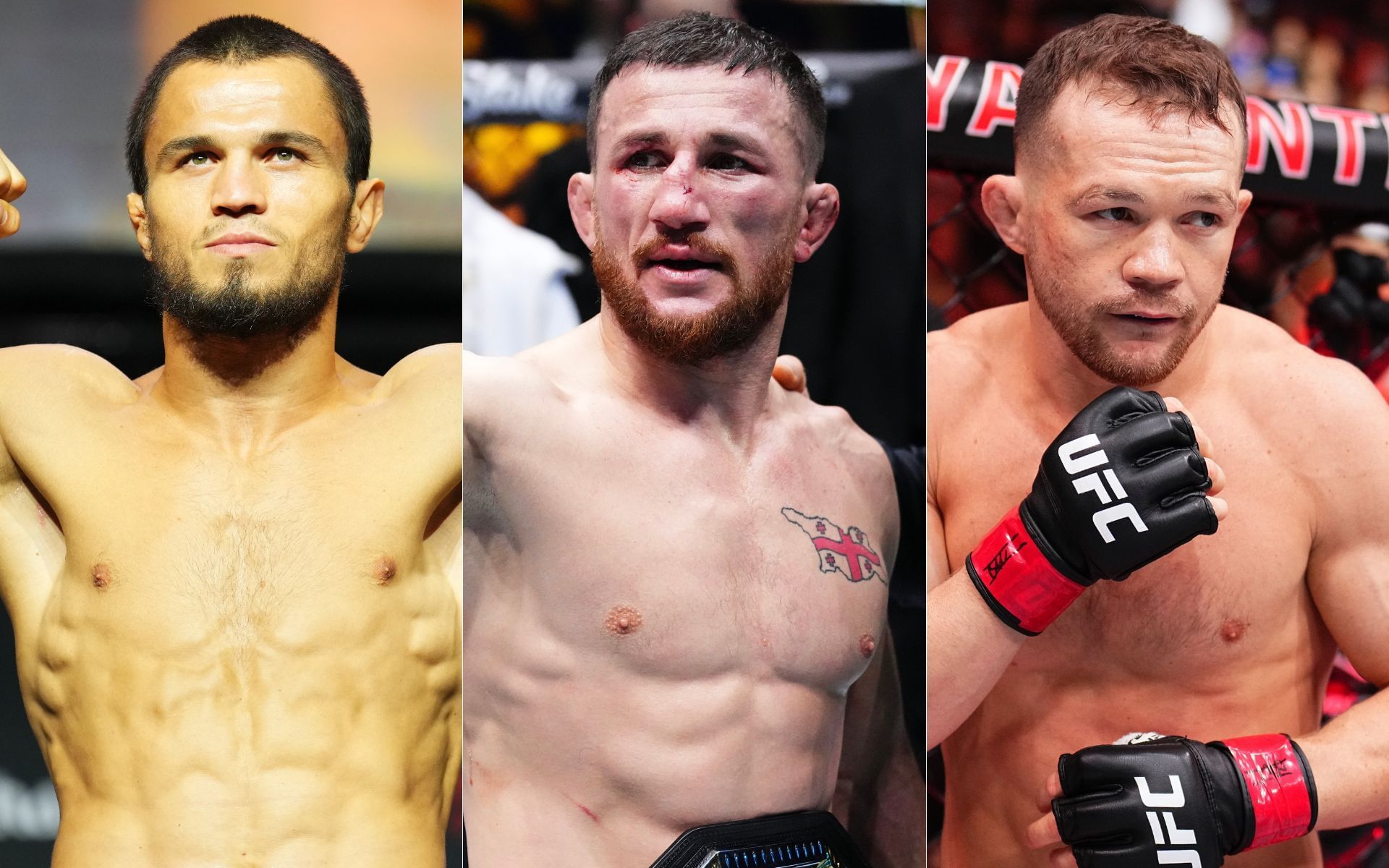 Umar Nurmagomedov (left) sends chilling warning to Merab Dvalishvili (middle) and Petr Yan (right). [Images courtesy: Getty Images]