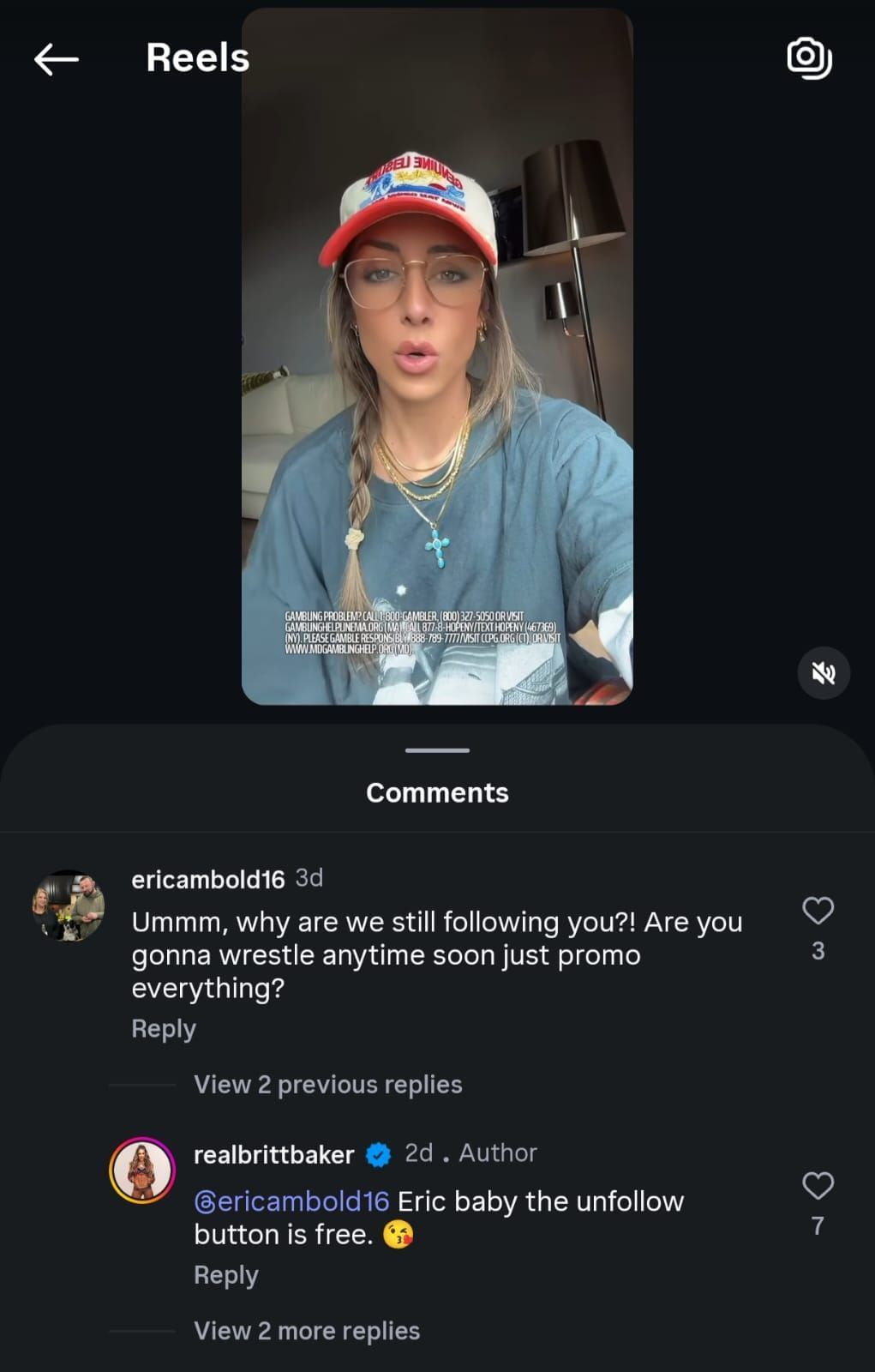 Screengrab of Baker&#039;s reply to a fan [via her Instagram]
