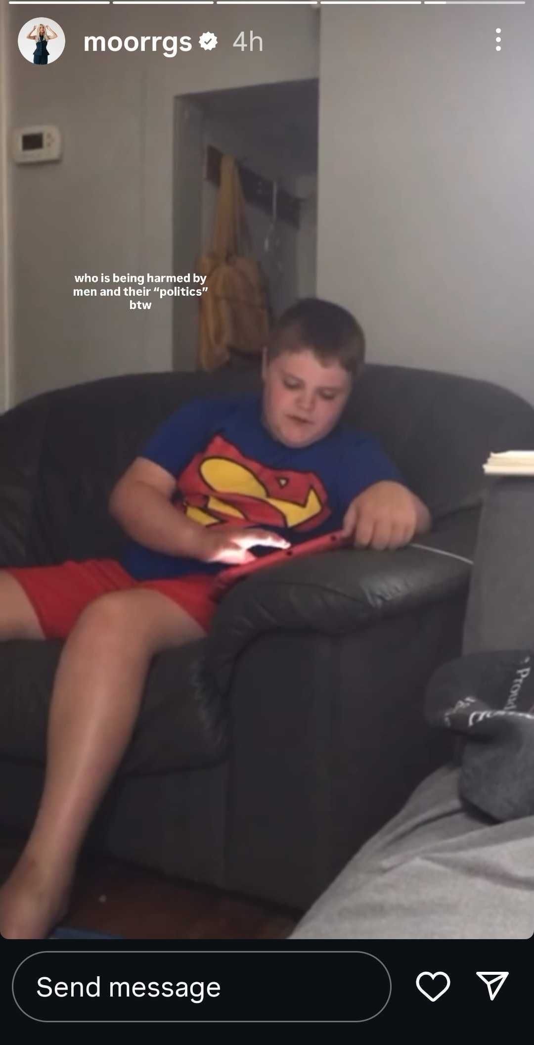 Riddle&#039;s Instagram Story featuring her autistic brother (Source: Instagram/moorrgs)