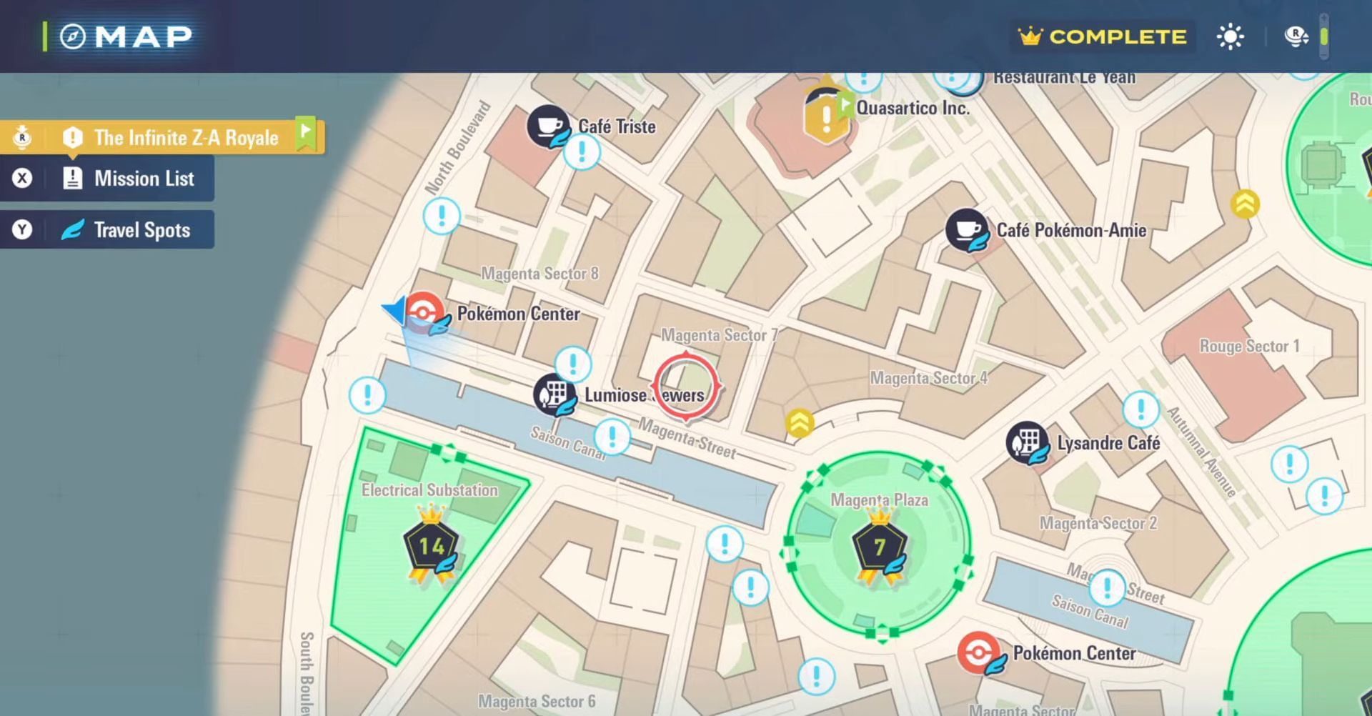  Head westward to Magenta Sector 7 (Image via The Pokemon Company|| MonkeyKingHero Gaming on YouTube)