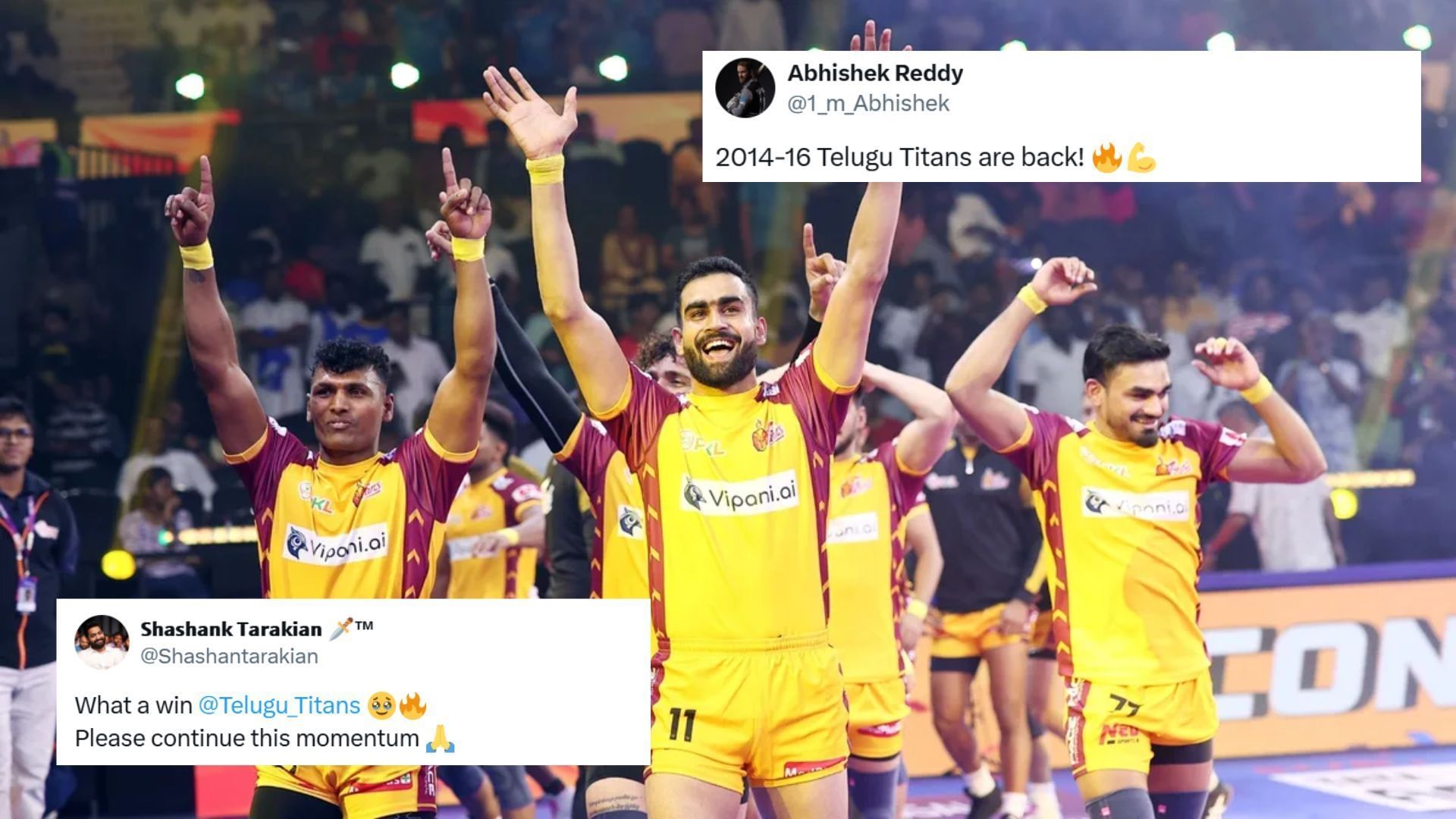 Telugu Titans won their 4th game in a row (Image Credits: PKL &amp; @1_m_Abhishek,@Shashantarakian)