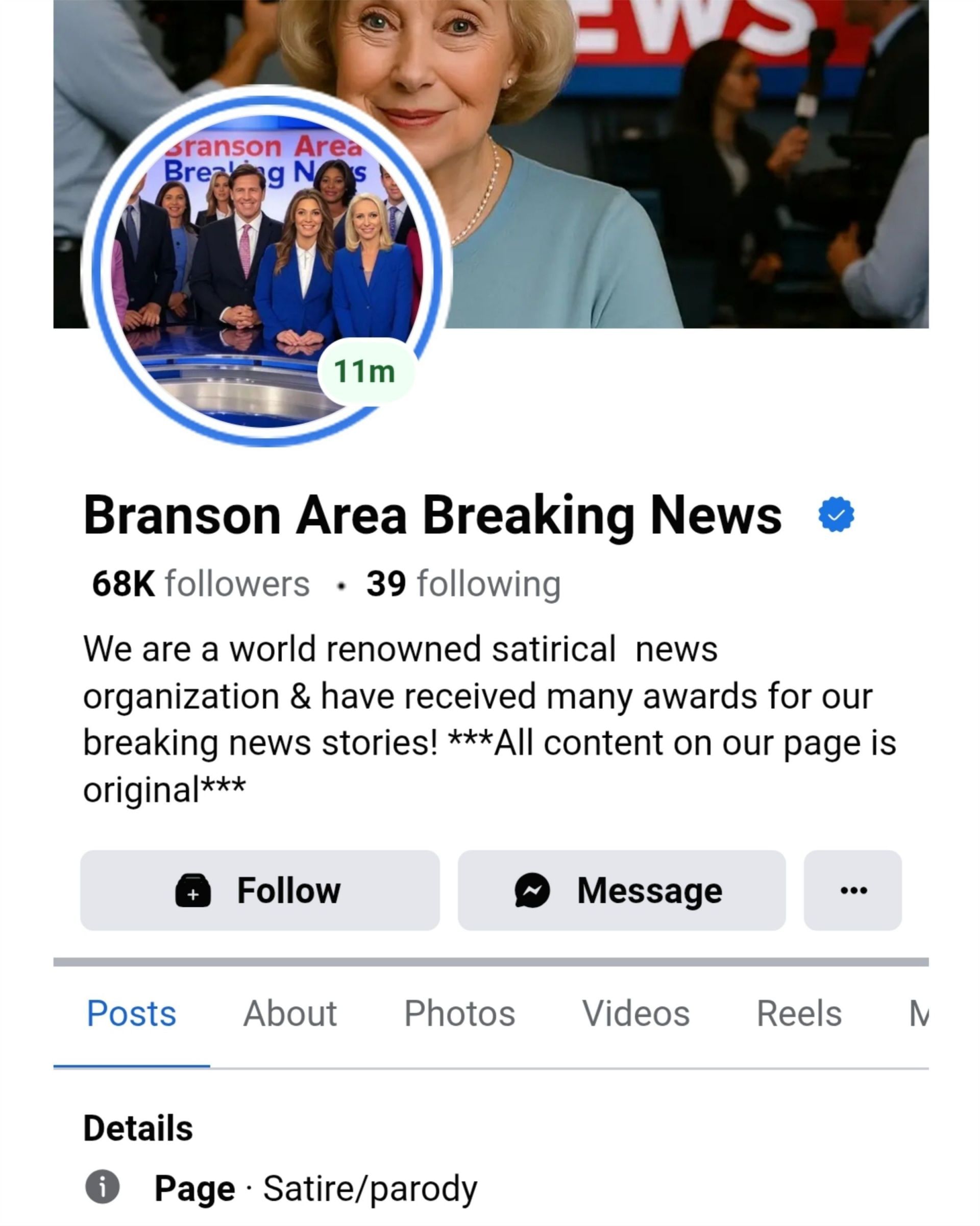The bio of the Facebook page, (Photo via Facebook/Branson Area Breaking News) 