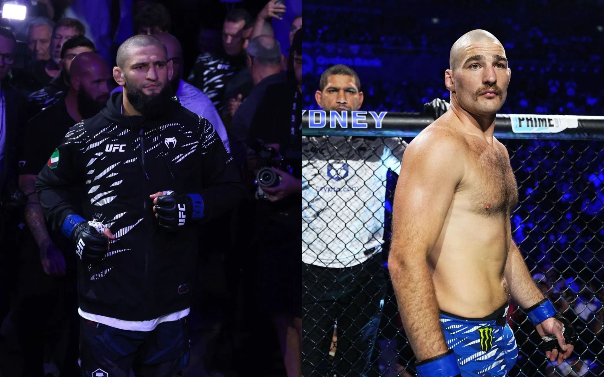 Khamzat Chimaev (left) slams Sean Strickland (right). [Images courtesy: Getty]