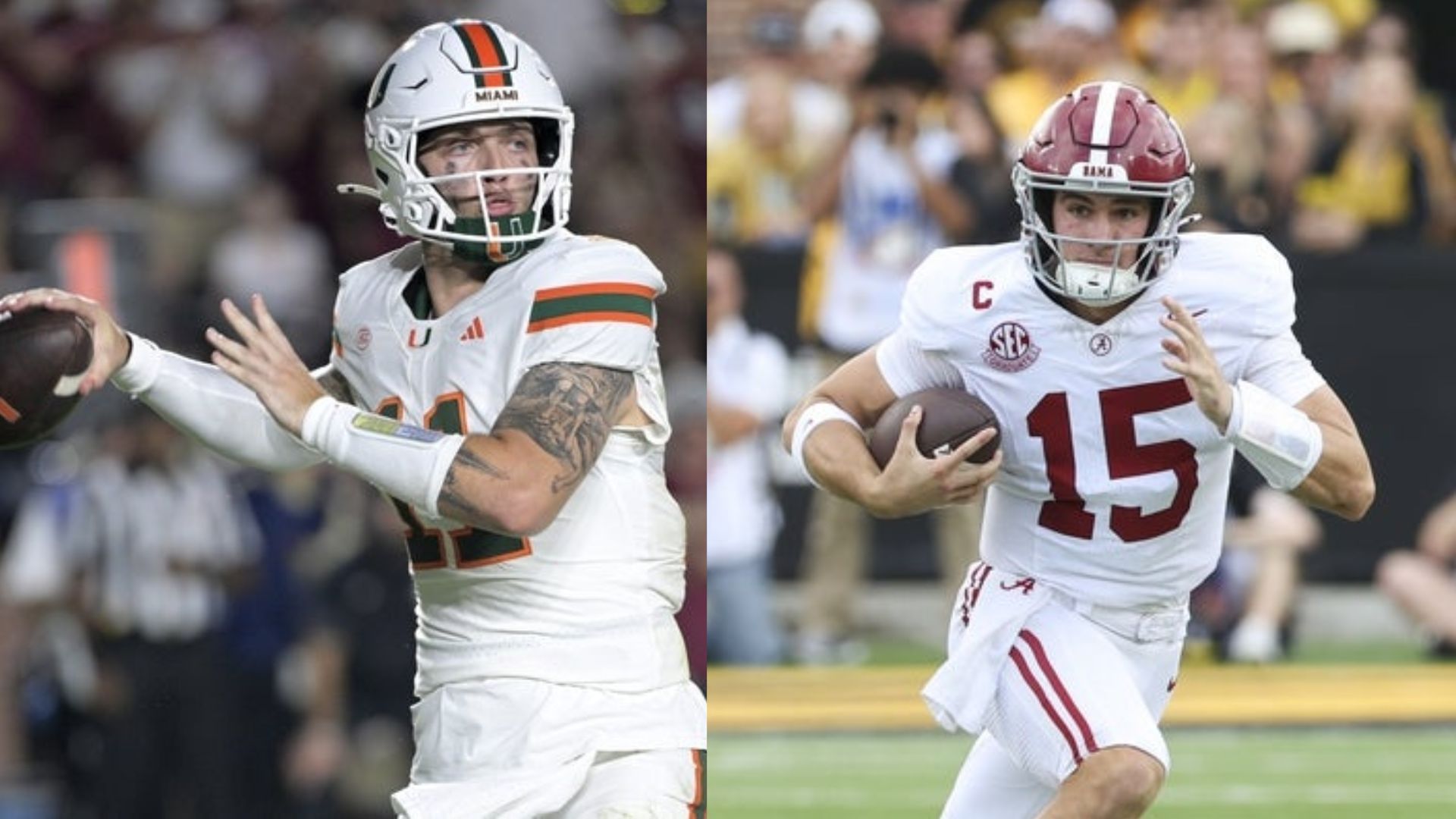 Miami Hurricanes quarterback Carson Beck (left) and Alabama QB Ty Simpson (right) (Image Source: IMAGN)