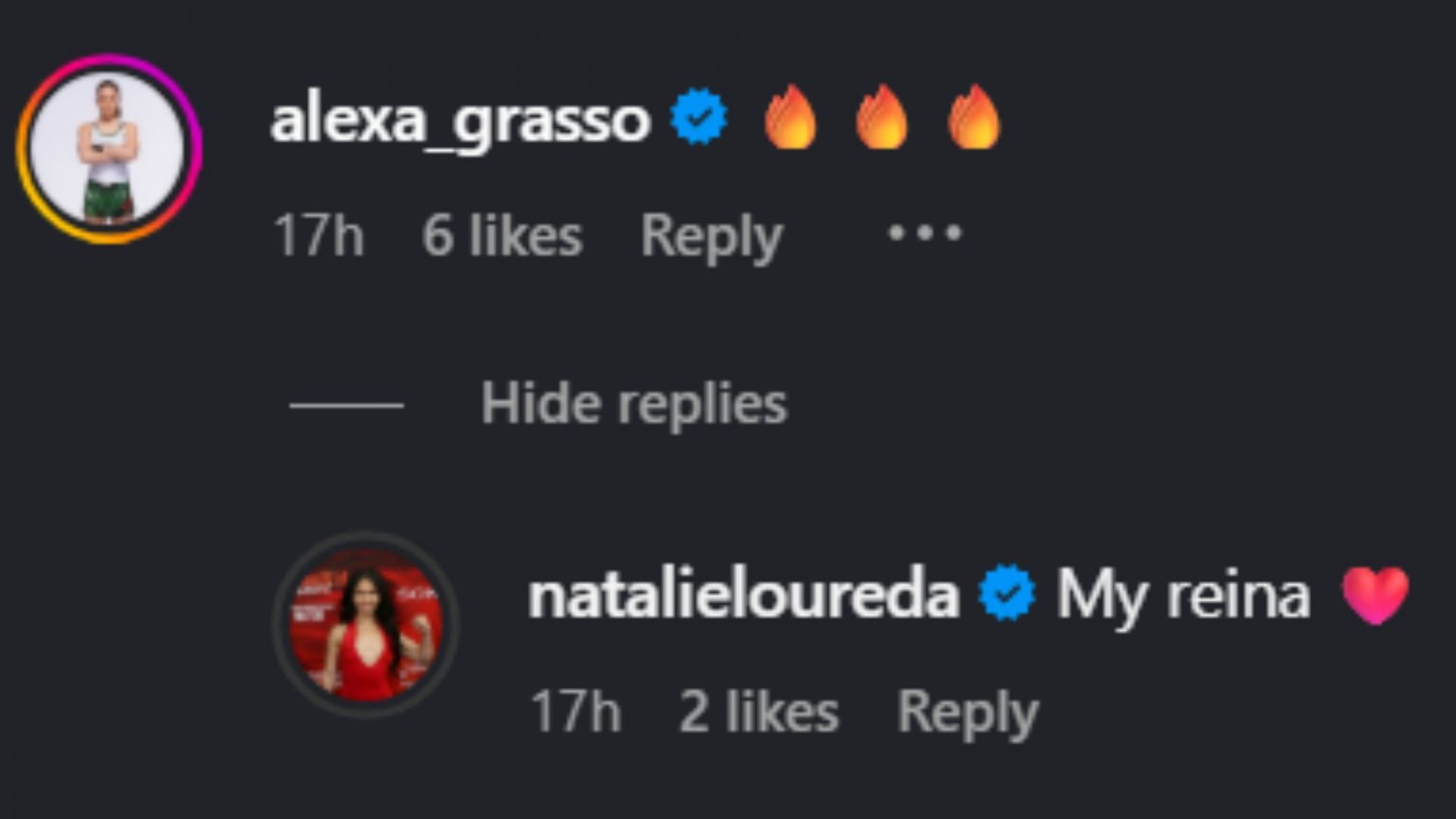 Comments of Alexa Grasso and Natalie Loureda [Image Source: Instagram/natalieloureda]