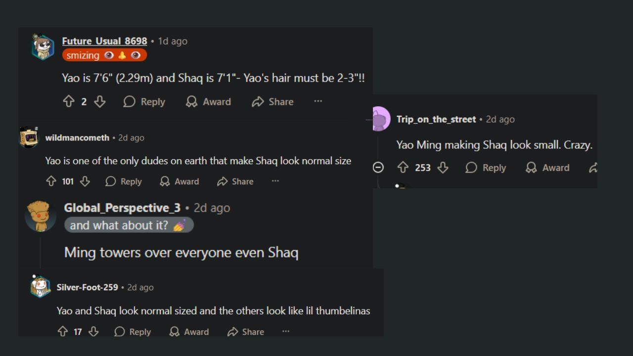 Fans comment on Shaq and Ming meeting Jackie Chan and David Beckham.